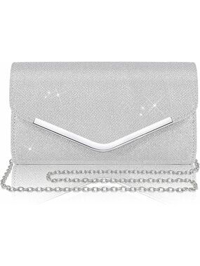 〽️Women's Sparkling Silver Shiny Sequin Envelope Clutch Purse Chain Evening Bags